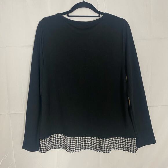J.Crew Women's Black Long Sleeve Top with Houndstooth Hem – Size L - Picture 3 of 9